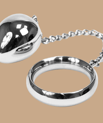 Metal Hard Cock Ring 50mm with Chain & Metal Ball – Stainless Steel