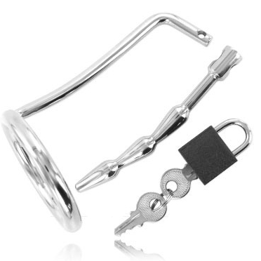 Metal Hard Testicle Ring with Urethral Chastity Plug – Stainless Steel