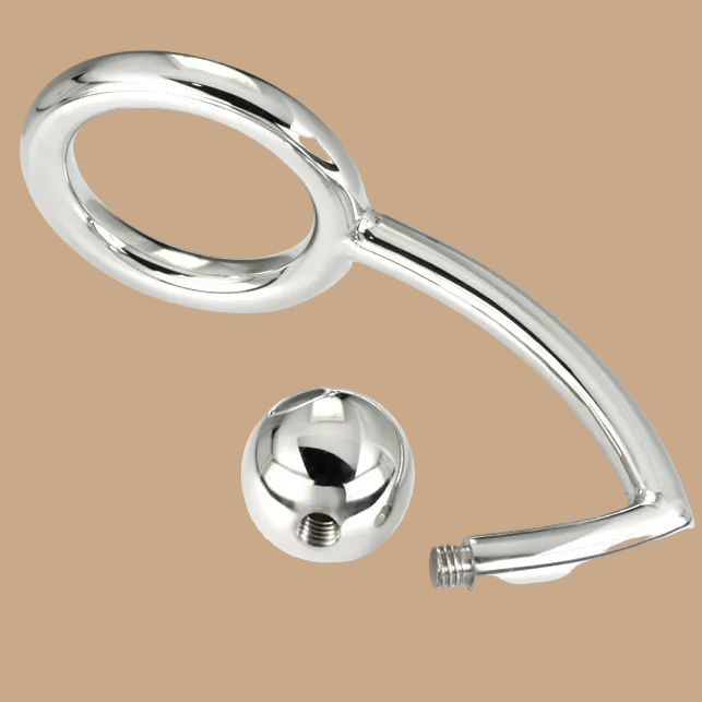 Metal Hard Cock Ring with Anal Intruder Hook 45mm – Stainless Steel