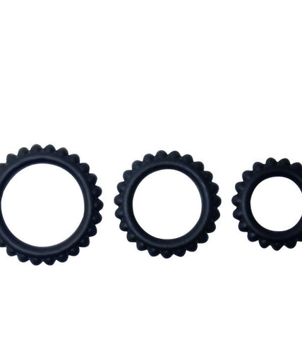 BAILE - TITAN SET 3PCS COCK RING BLACK 2.8 + 2.4 + 1.9 CM