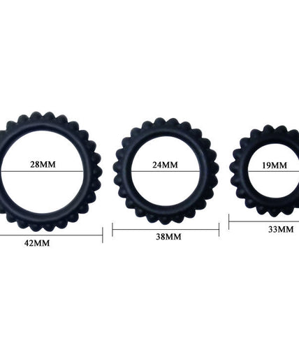 BAILE - TITAN SET 3PCS COCK RING BLACK 2.8 + 2.4 + 1.9 CM