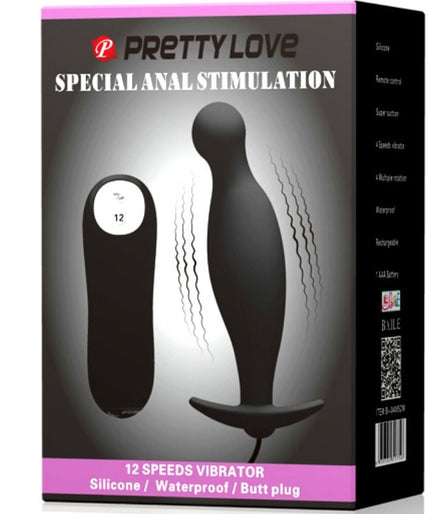 PRETTY LOVE - SILICONE ANAL PLUG 12 VIBRATION MODES BLACK