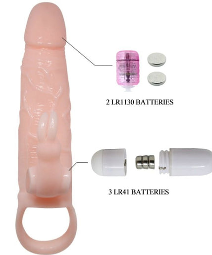 BAILE - BRAVE MAN PENIS COVER WITH RABBIT AND DOUBLE ENGINE FLESH 16.5 CM