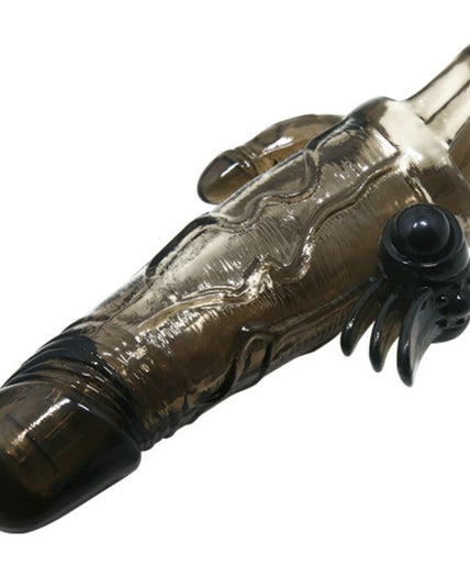 BAILE - BRAVE MAN PENIS COVER WITH CLIT AND ANAL STIMULATION DOUBLE BULLET BLACK 16.5 CM