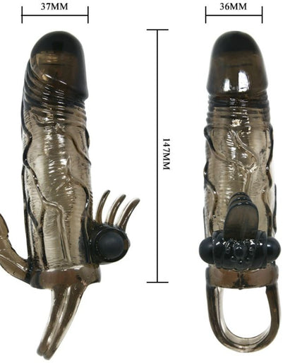 BAILE - BRAVE MAN PENIS COVER WITH CLIT AND ANAL STIMULATION DOUBLE BULLET BLACK 16.5 CM
