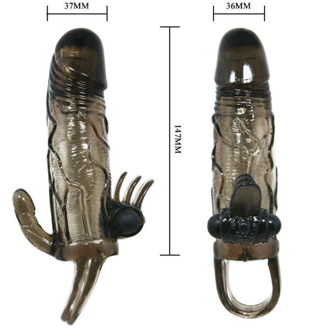 BAILE - BRAVE MAN PENISHOES MET CLITORIS- EN ANALE STIMULATIE DUBBELE KOGEL ZWART 16,5 CM