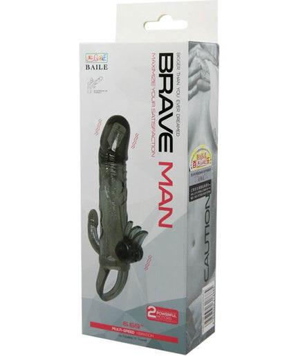 BAILE - BRAVE MAN PENIS COVER WITH CLIT AND ANAL STIMULATION DOUBLE BULLET BLACK 16.5 CM