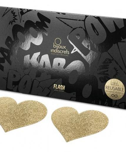 BIJOUX - INDISCRETS FLASH GOLDEN HEART NIPPLE COVERS