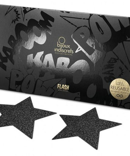 BIJOUX - INDISCRETS FLASH BLACK STAR NIPPLE CAPS