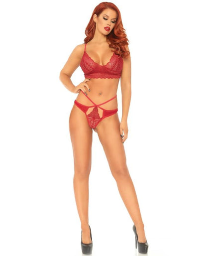 LEG AVENUE - 2-DELIGE SET KANTEN BRALETTE EN STRING M/L
