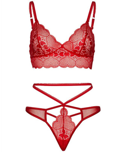 LEG AVENUE - 2-DELIGE SET KANTEN BRALETTE EN STRING M/L