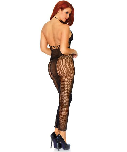 LEG AVENUE - HALTER NEK DUBBEL NET RUGLEZE JURK