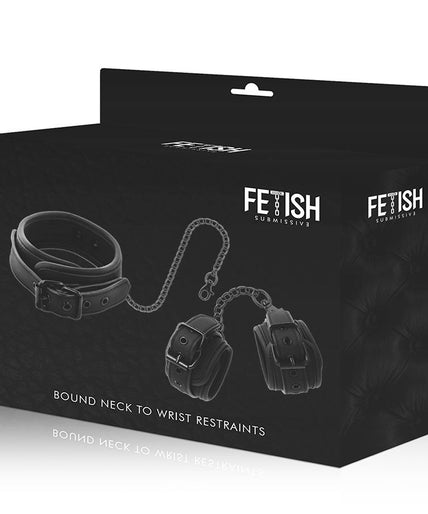 Fetish Submissive – Vegan Leather Necklace and Handcuffs with Noprene Lining