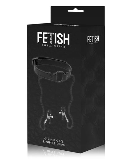 FETISH SUBMISSIVE - GAG RING WITH NIPPLE CLAMPS