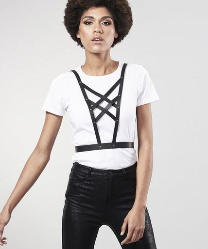 BIJOUX - INDISCRETS MAZE CROSSED HARNESS WITH NECKLINE BLACK