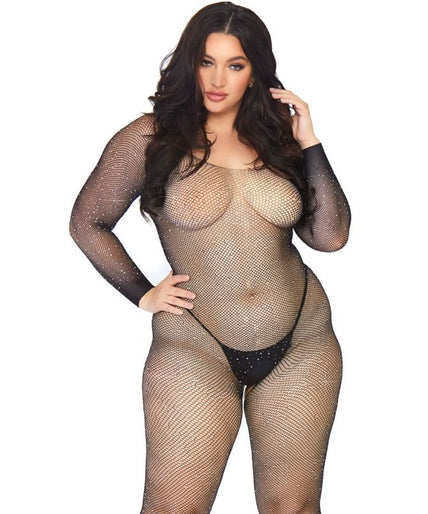 LEG AVENUE - BODY STOCKING MET NET EN KRISTALLEN 1X-2X