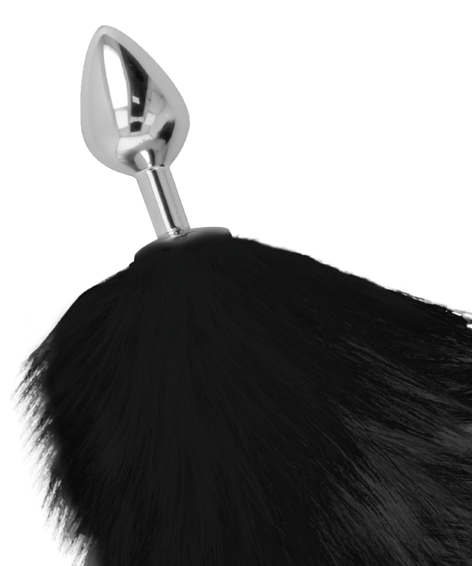 DARKNESS - ZILVEREN ANALE PLUG 8 CM MET ZWARTE STAART