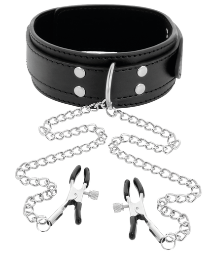 DARKNESS - COLLAR WITH NIPPLE CLAMPS BLACK