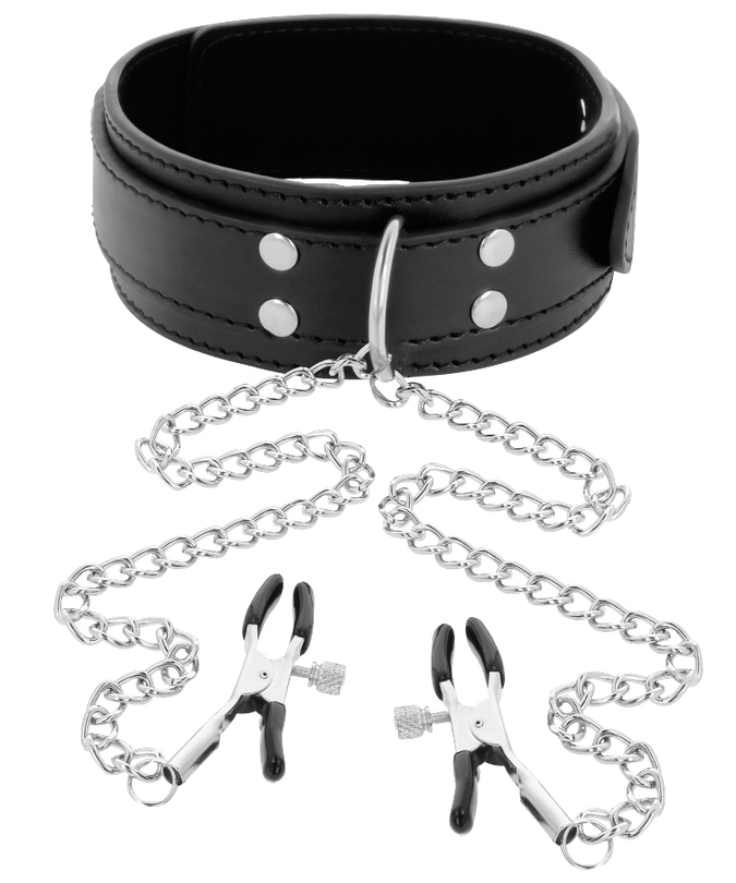 DARKNESS - COLLAR WITH NIPPLE CLAMPS BLACK