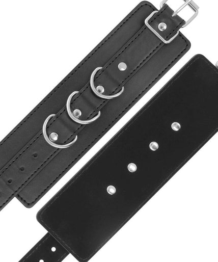 DARKNESS - BLACK ADJUSTABLE LEATHER ANKLE HANDCUFFS