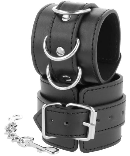 DARKNESS - BLACK ADJUSTABLE LEATHER ANKLE HANDCUFFS
