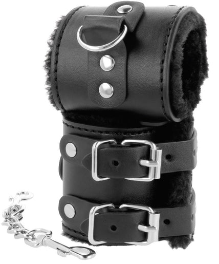 DARKNESS - BLACK ADJUSTABLE LEATHER HANDCUFFS WITH LINING