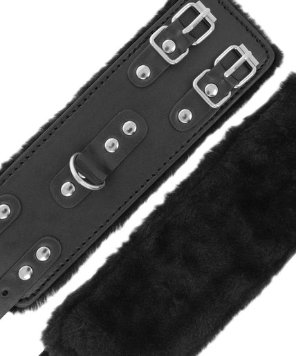 DARKNESS - BLACK ADJUSTABLE LEATHER HANDCUFFS WITH LINING
