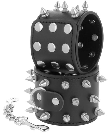 DARKNESS - SKULLS AND BONES BLACK SPIKED HANDCUFFS