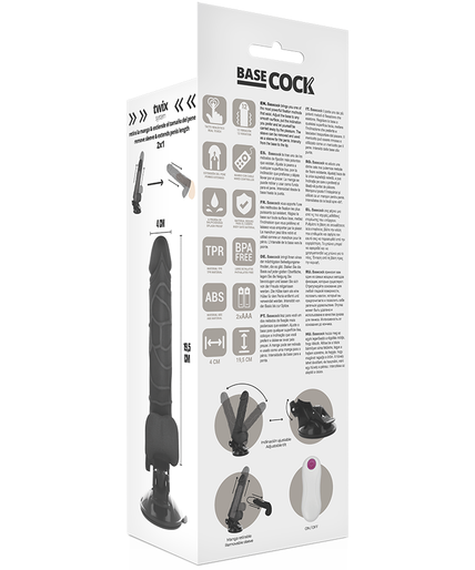 BASECOCK - REALISTIC VIBRATOR REMOTE CONTROL BLACK WITH TESTICLES 19.5 CM -O- 4 CM
