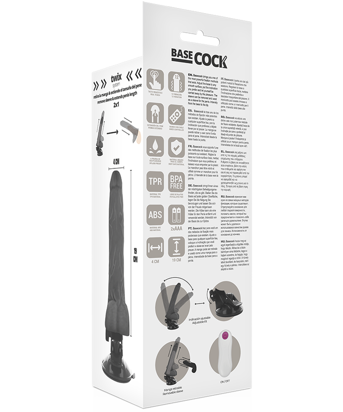 BASECOCK - REALISTIC VIBRATOR REMOTE CONTROL BLACK 19 CM -O- 4 CM