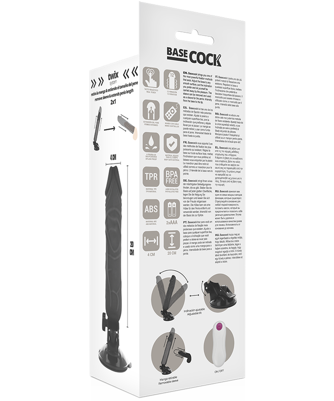 BASECOCK - REALISTIC VIBRATOR REMOTE CONTROL BLACK 20 CM -O- 4 CM
