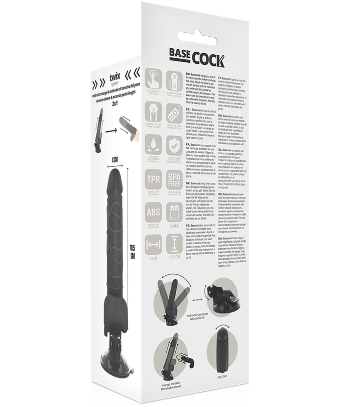 BASECOCK - REALISTISCHE VIBRATOR AFSTANDSBEDIENING ZWART 18,5 CM -O- 4CM