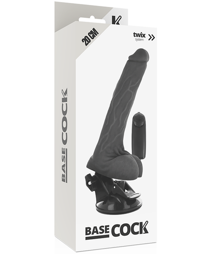 BASECOCK - REALISTIC BLACK REMOTE CONTROL VIBRATOR WITH TESTICLES 20 CM -O- 4 CM