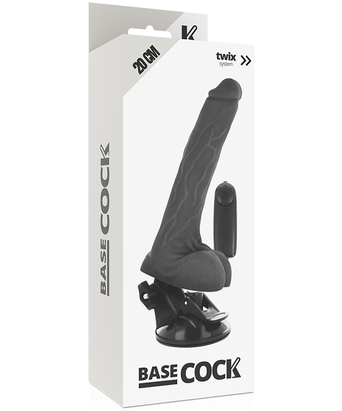 BASECOCK - REALISTIC BLACK REMOTE CONTROL VIBRATOR WITH TESTICLES 20 CM -O- 4 CM