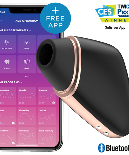 SATISFYER - LOVE TRIANGLE AIR PULSE STIMULATOR & VIBRATOR BLACK