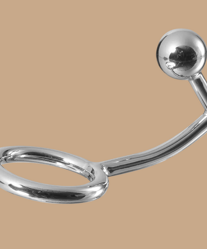 Metal Hard Cock Ring with Anal Intruder Hook 45mm – Stainless Steel