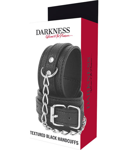 DARKNESS - BLACK TEXTURED LEATHER HANDCUFFS