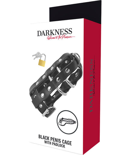 DARKNESS - LEATHER CHASTITY CAGE WITH LOCK