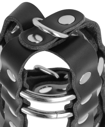 DARKNESS - LEATHER CHASTITY CAGE WITH LOCK