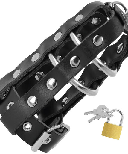 DARKNESS - LEATHER CHASTITY CAGE WITH LOCK