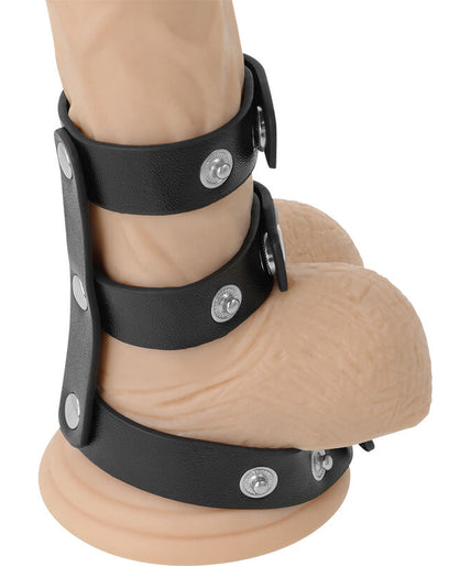 DARKNESS - ADJUSTABLE LEATHER DOUBLE PENIS AND TESTICLE RING