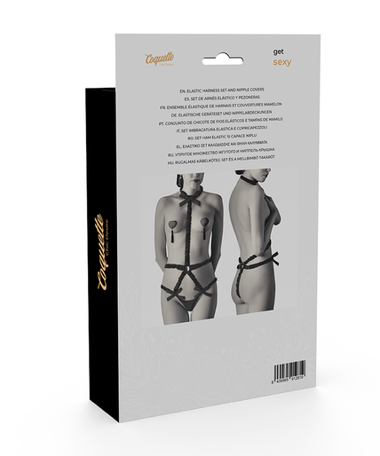 COQUETTE CHIC DESIRE - ELASTISCHE HARNASSET EN NIPPLE COVERS ZWART