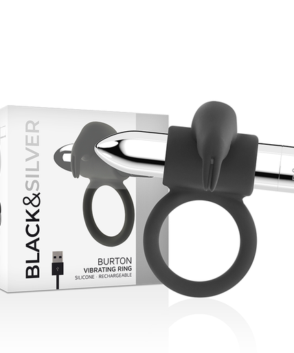 Zwart en zilver – Burton oplaadbare ring met 10 vibratiestanden