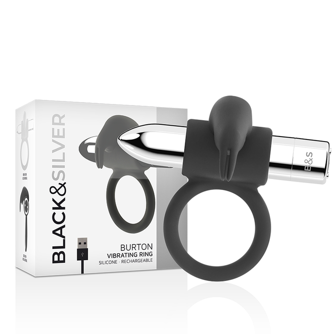 Black&silver – Burton Wiederaufladbarer Ring 10 Vibrationsmodi