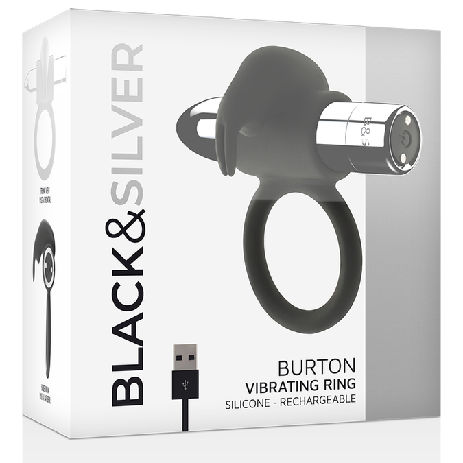 Black&silver – Burton Wiederaufladbarer Ring 10 Vibrationsmodi