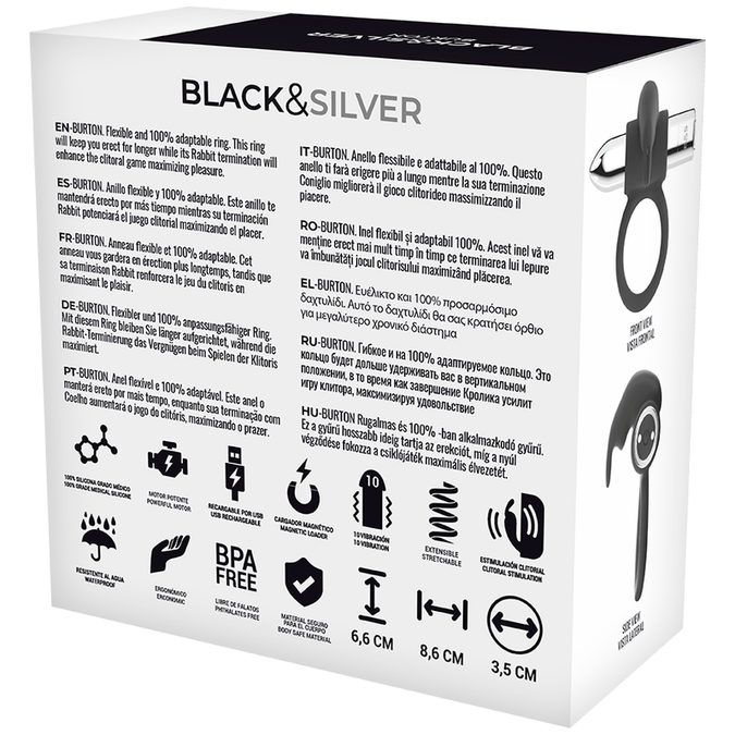 Black&silver – Burton Wiederaufladbarer Ring 10 Vibrationsmodi
