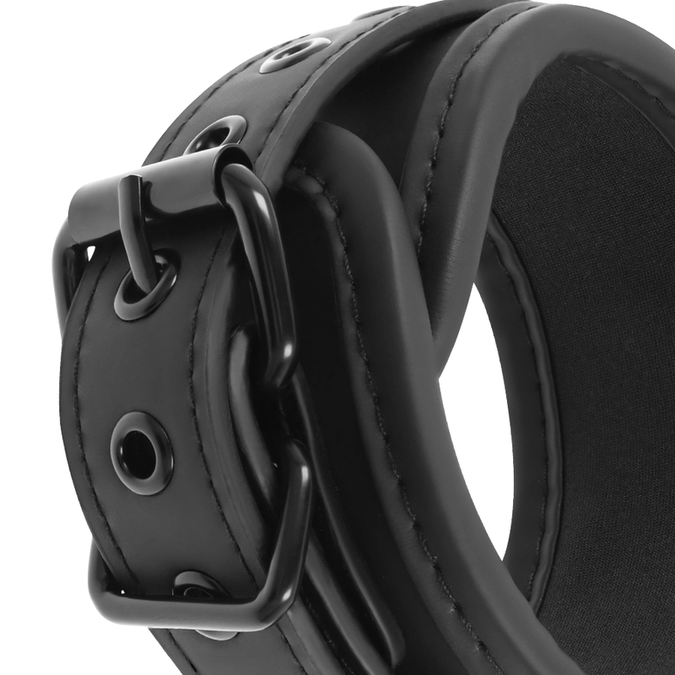 Fetish Submissive – Vegan Leather Necklace and Handcuffs with Noprene Lining