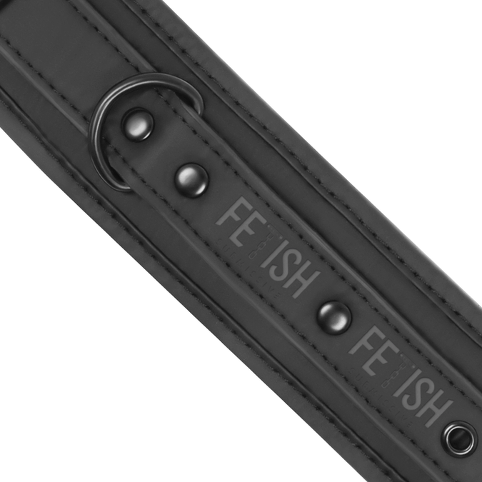 Fetish Submissive – Vegan Leather Necklace and Handcuffs with Noprene Lining