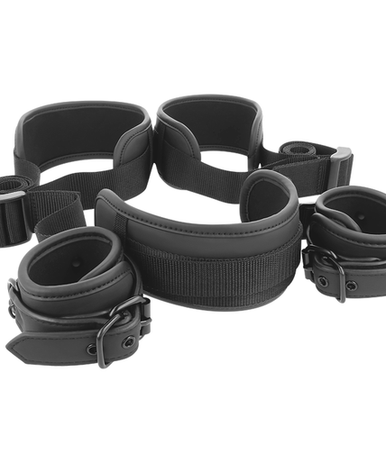 FETISH SUBMISSIVE - MASTER POSITION WITH 4 NOPRENE-LINED HANDCUFFS