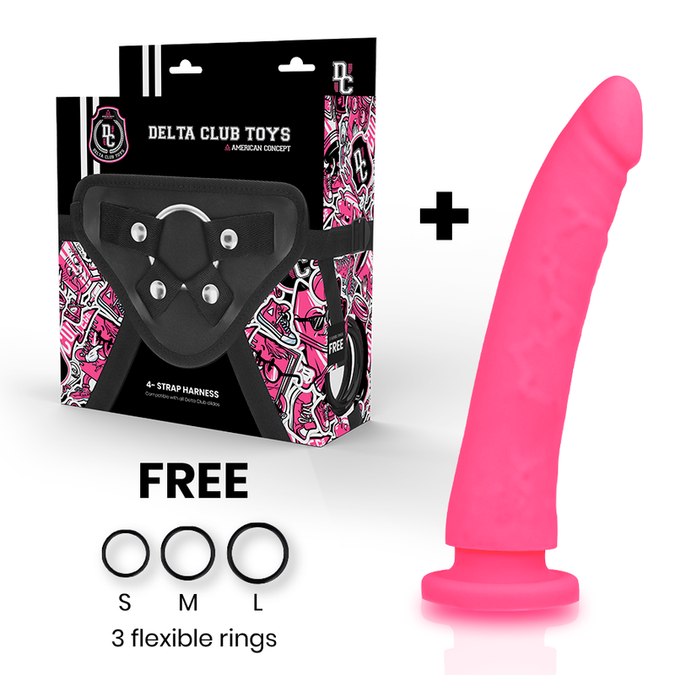 DELTA CLUB - TUIGJE VOOR SPEELGOED + ROZE SILICONEN DONG 20 CM -O- 4 CM